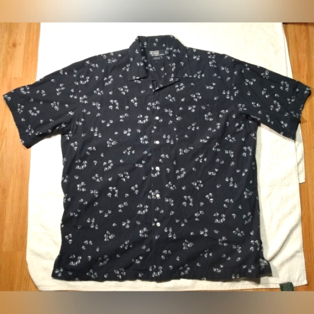 Vintage POLO Ralph Lauren All Over Boat Print Clayton Camp Button up Shirt L/XL